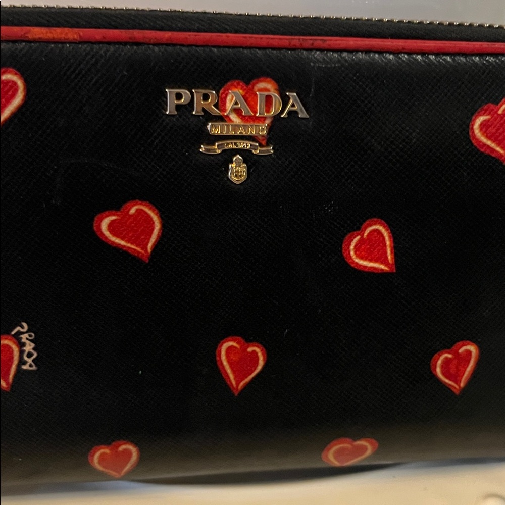 Prada Navy Wallet with Red Heart Accents - Picture 4 of 10